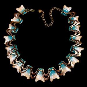 Vintage Enamel Copper Necklace – Green with White Flecking | Matisse‑Style